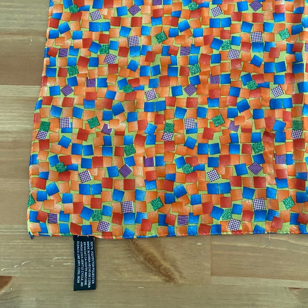 Vintage Geometric Mosaic Print Square Scarf Orange Blue Green Multicolored - Picture 5 of 10